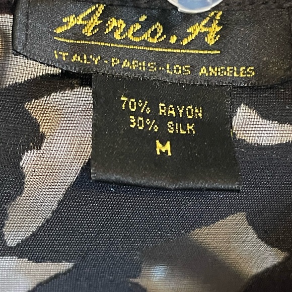 Aris A Velvet and Silk Button-Up Blouse with Burgundy, Green and Gold Accents. - Picture 5 of 5